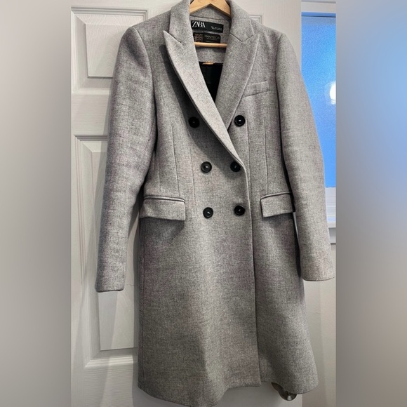 Zara Manteco Wool Double Breasted Gray Coat - Picture 2 of 2
